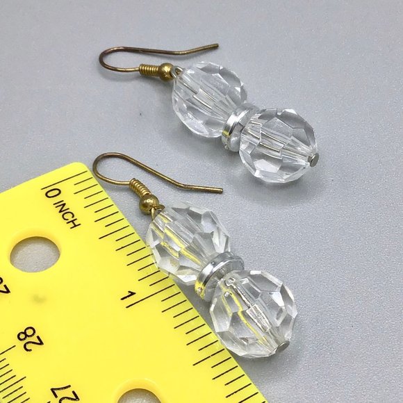 Clear Acrylic Beaded Dangles Earrings Faceted Beads Simple Everyday Jewelry - Picture 5 of 5